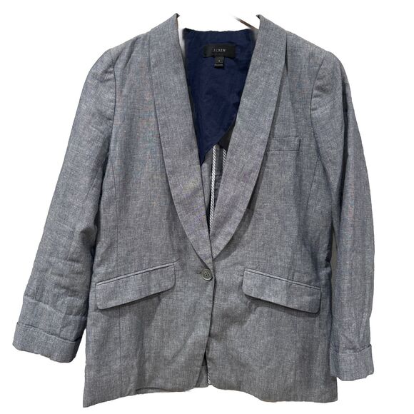 J.Crew Women's Blue Unstructured Shawl Collar Cotton Linen Blazer 6 - Picture 1 of 6